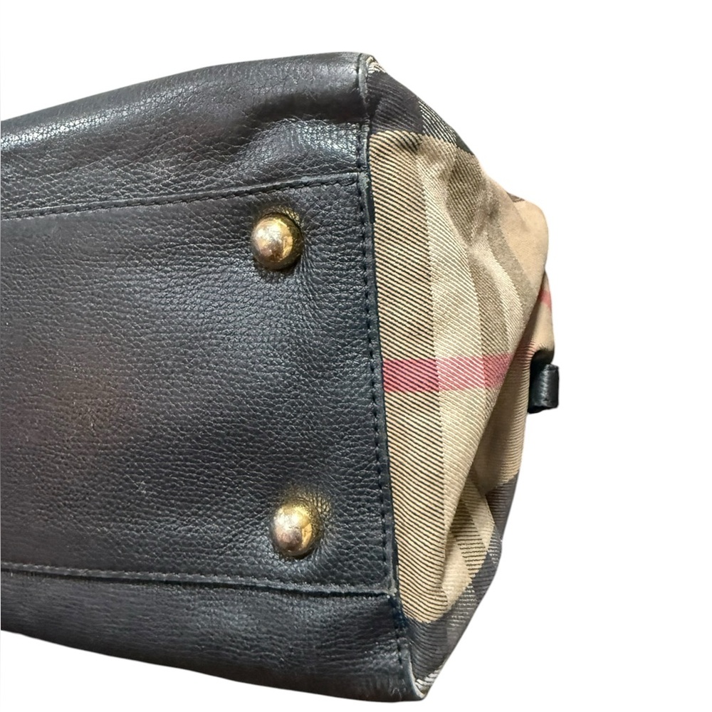 Burberry London Nova Check Black Leather Large Shoulder Tote Bag - Picture 7 of 13